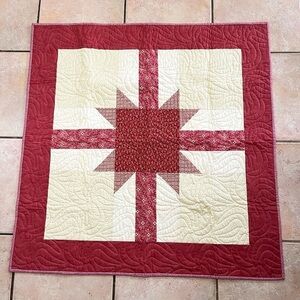 Handmade Red Cream Quilt 36” Square